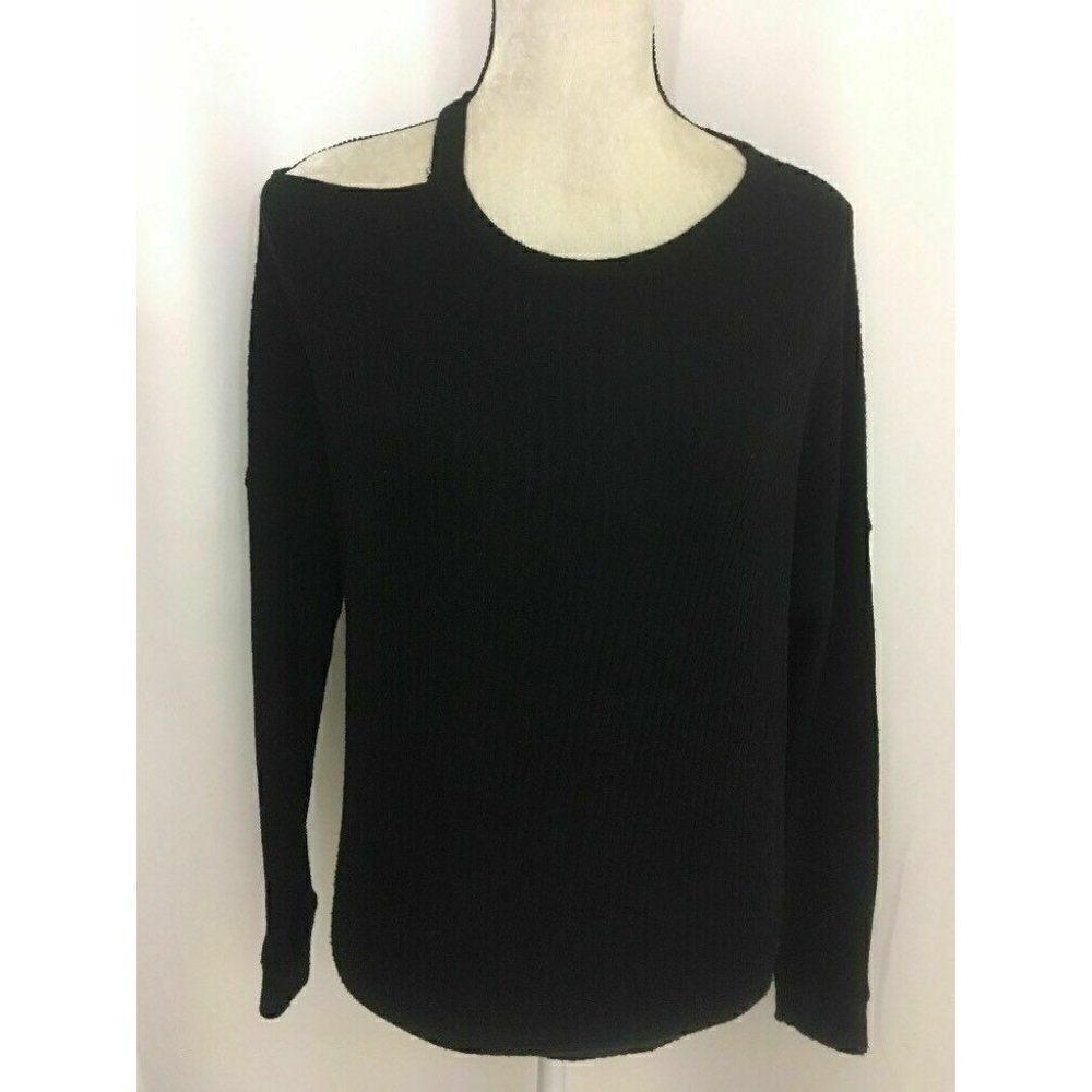 Splendid Womens Solid Black Long Sleeve Cold Shoulder Sweater Top Xs